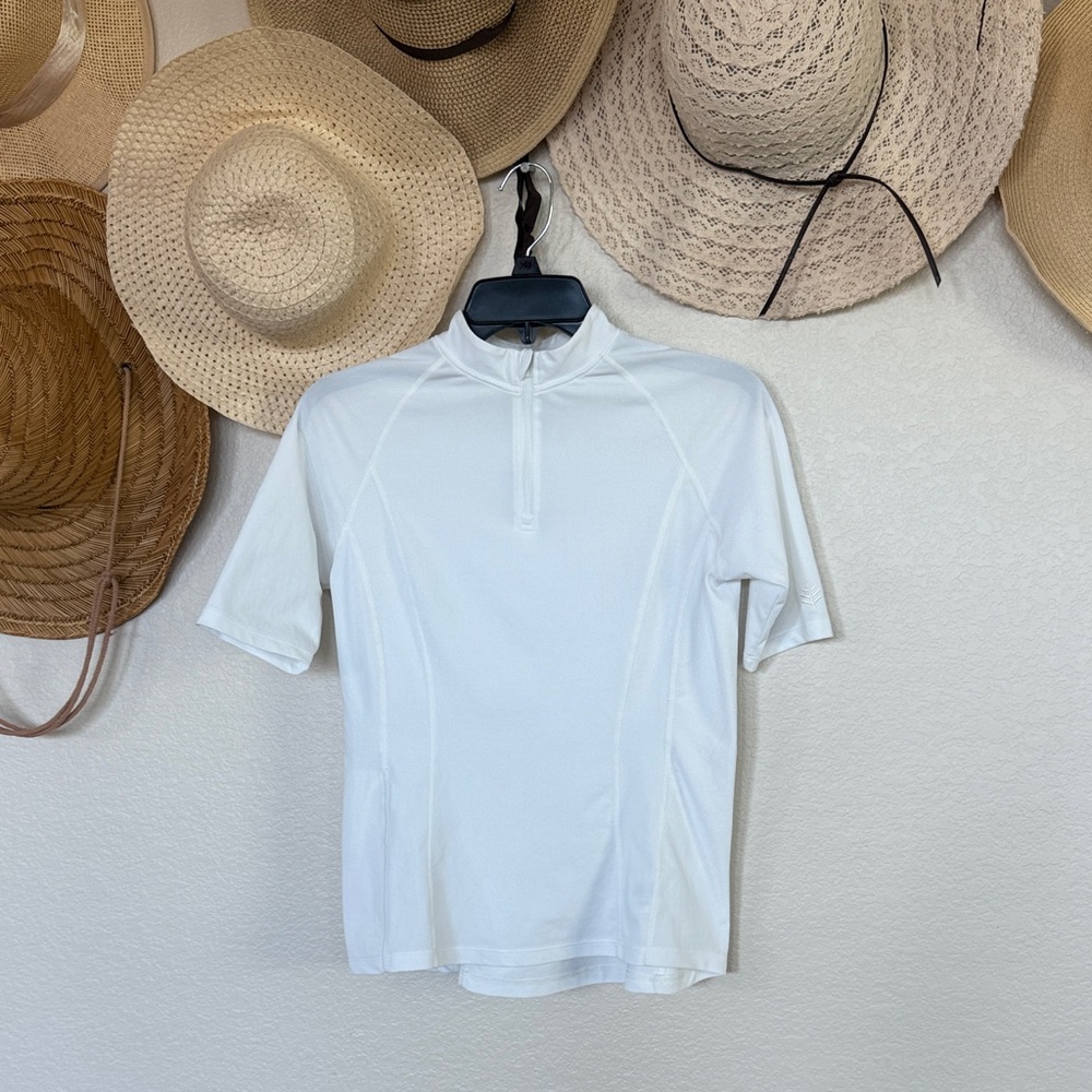 Coolibar Short Sleeve Rash Guard White 1/4 Zip Wonen’s Size XS Top, EUC
